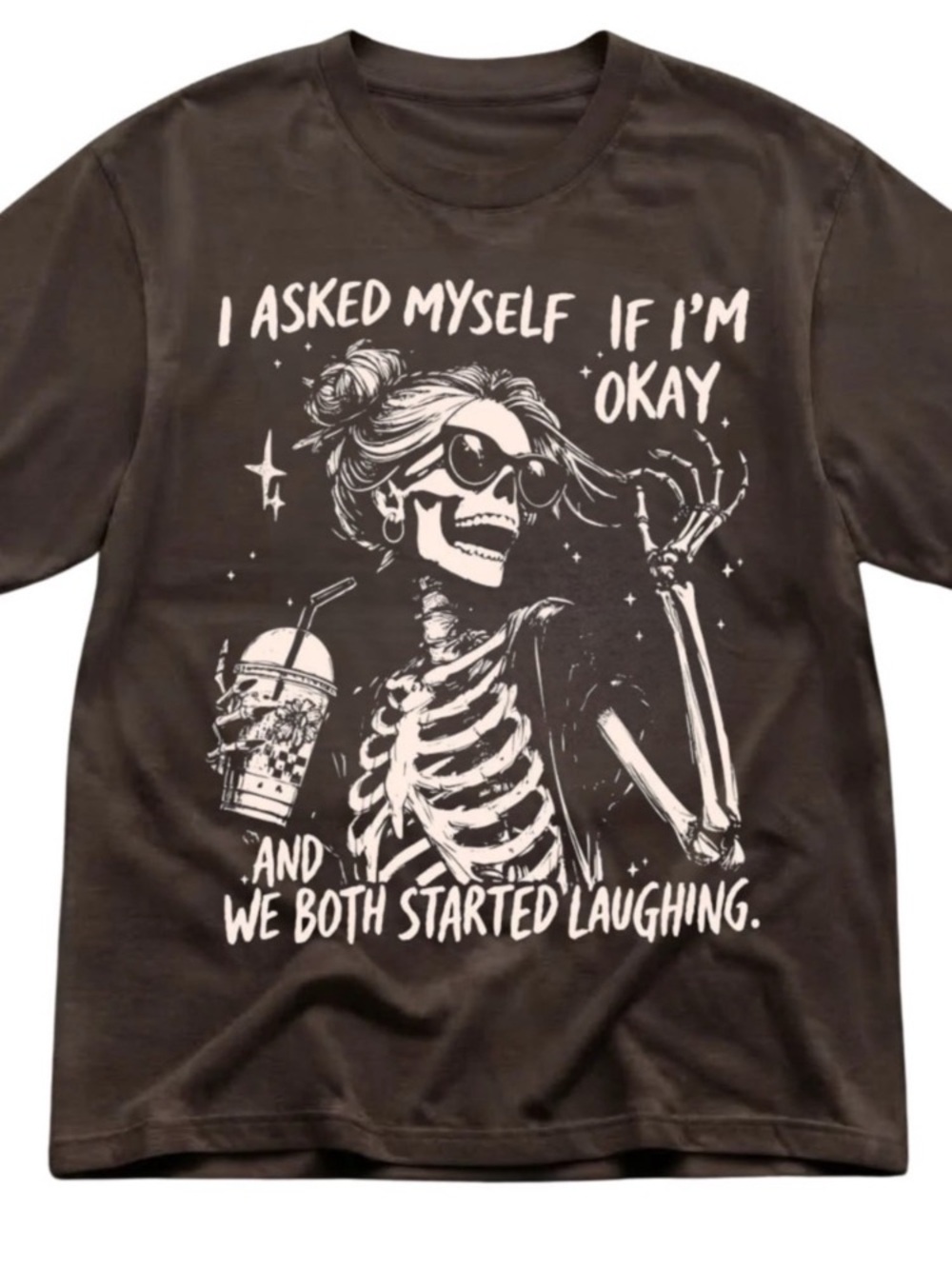 Dark Chocolate Short Sleeve Tee with White Skeleton Graphic